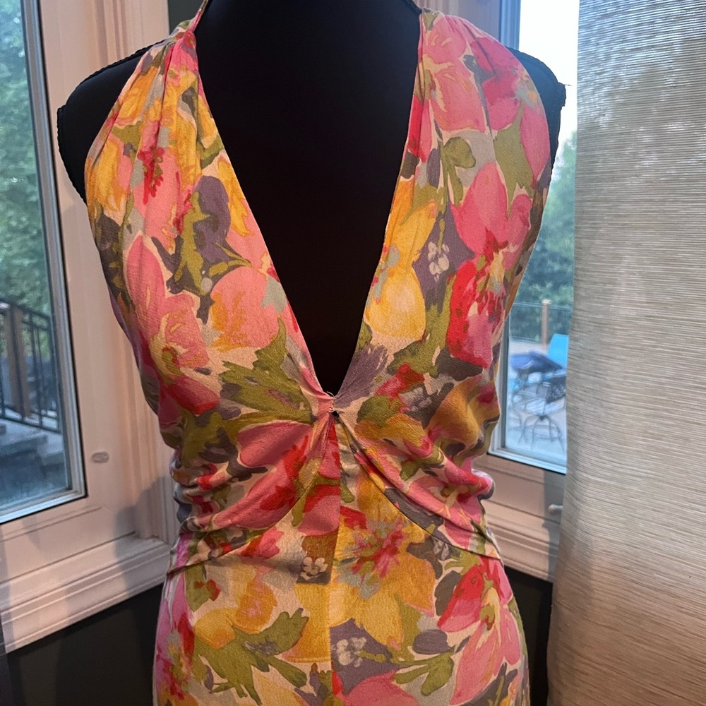 Lucy Paris Vibrant Floral Backless Midi Halter Dress - Picture 3 of 8